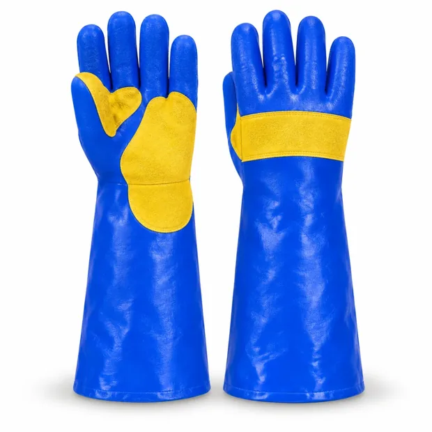 Blue lined elbow-length gloves · illustrative reference