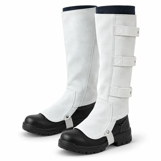 Chrome leather knee spats · illustrative reference