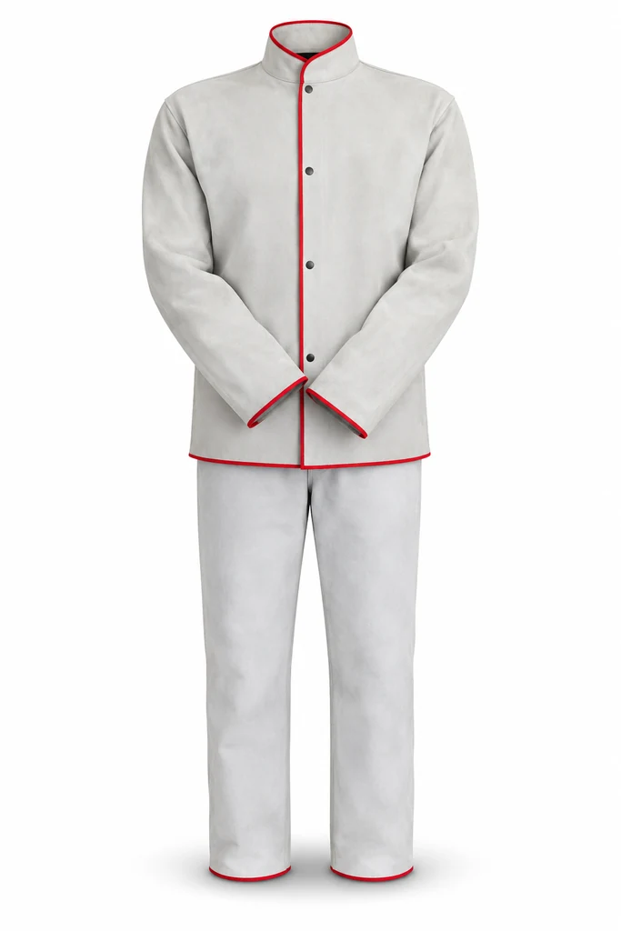 Chrome leather jacket and trousers