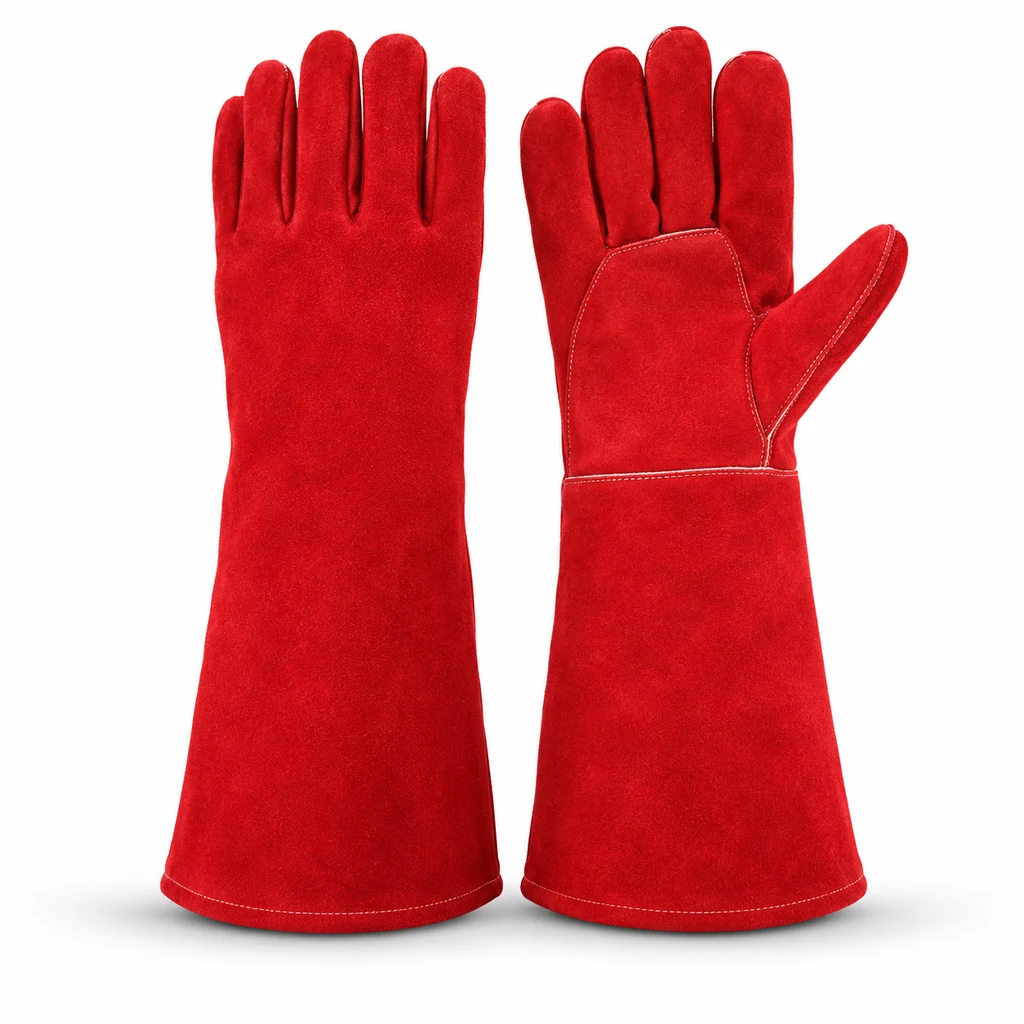 Red heat-resistant elbow-length gloves